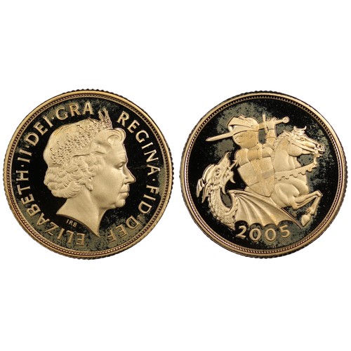 175 - 2005 Proof sovereign, Elizabeth II. Special reverse design with stylised St. George & the Dragon... 