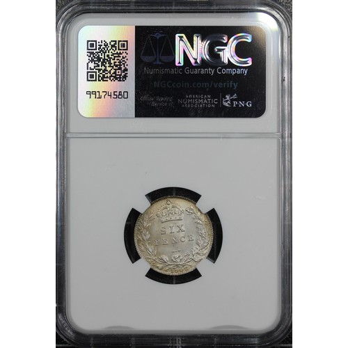 94 - 1902 Sixpence, NGC MS65, Edward VII. Obv. Bare head facing right, Rev. crowned mark of value. A subl... 