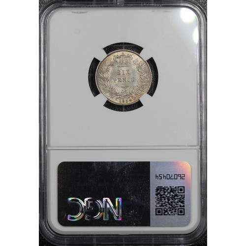 93 - 1834 Sixpence, NGC AU58, William IV. Obv. bare head facing right, Rev. crowned mark of value. Light ... 