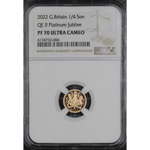 170 - NGC PF70 Ultra Cameo 2022 Proof quarter sovereign, Elizabeth II. Platinum Jubilee special reverse de... 