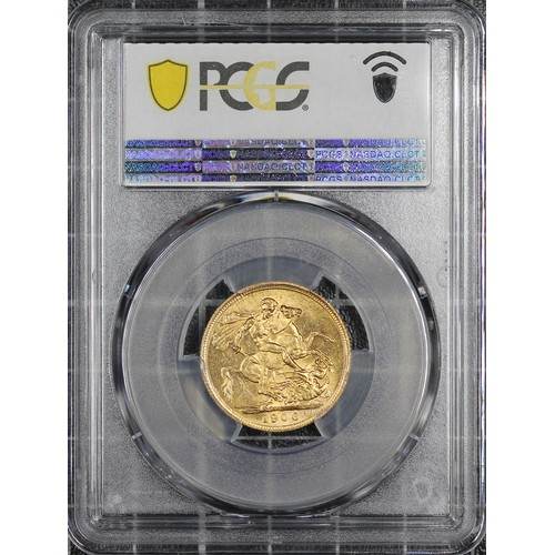 159 - 1906-S Sovereign, PCGS MS62, Edward VII. Obv. Bare head, rev. St. George and the Dragon (S on ground... 