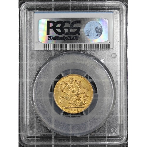 157 - 1903-M Sovereign, PCGS MS62, Edward VII. Obv. Bare head, rev. St. George and the Dragon (M on ground... 