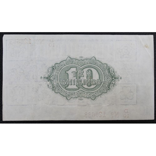 4 - Warren Fisher 10/- ten shilling note, George V. Red ink serial number with dash, T26, S/N D10 120688... 