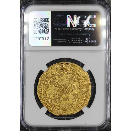 21 - Edward III (1327-1377) gold noble, NGC MS62, treaty period 1361-1369. Annulet before EDWARD. A hands... 