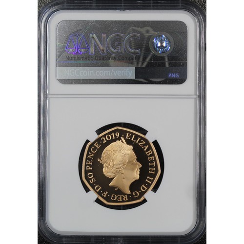 195 - NGC PF70 Ultra Cameo 2019 Gold proof 50p, Britannia, Elizabeth II. Struck as part of the Culture coi... 