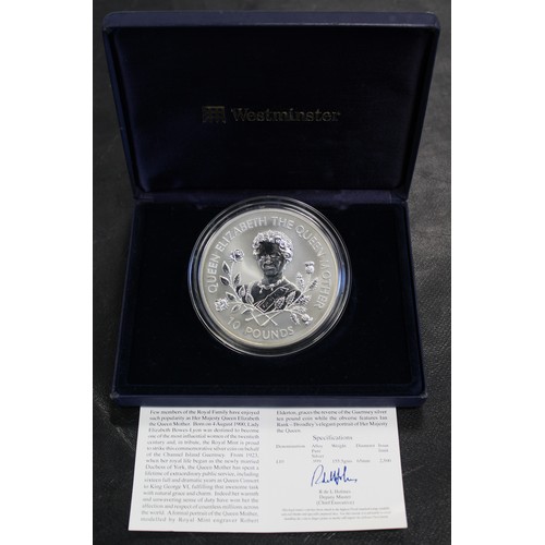 313 - Guernsey, 1998 5oz silver proof £10, Elizabeth II. Struck in fine silver with reverse frosted finish... 