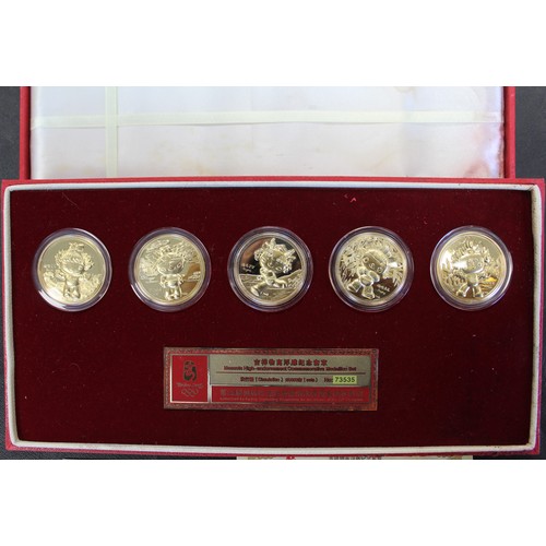 323 - 2008 Beijing Olympics official 5-medal commemorative set featuring the mascots for The Games. Struck... 