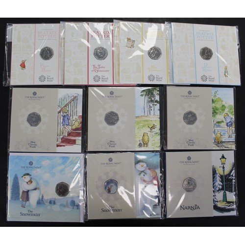 216 - BUNC 50p coins (10) all with young collector interest and comprising 2018 Flopsy Bunny, 2018 Tailor ... 