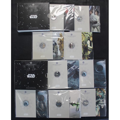 220 - BUNC 50p coins (9) featuring the Star Wars series with colour finish comprising the character collec... 