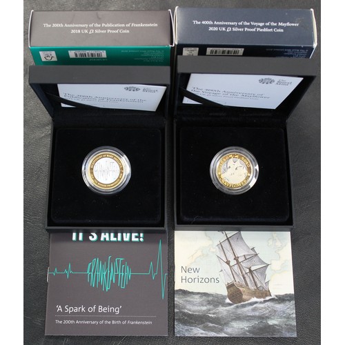 237 - Silver proof & silver proof piedfort £2 coins (2) comprising 2018 Frankenstein & 2020 piedfo... 