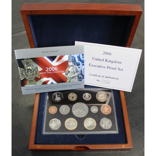 259 - 2006 Royal Mint Executive 13-coin proof set including Brunel £2 coin pair and Queen Elizabeth II 80t... 