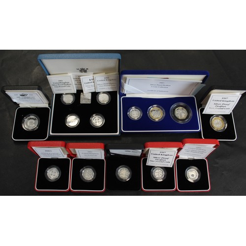 298 - A selection of silver piedfort proof coins (14) comprising 2003 3-coin set (50p, £1 & £2), 1983 ... 