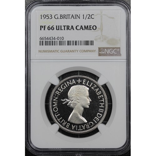 132 - 1953 Proof halfcrown, NGC PF66 Ultra Cameo, Elizabeth II. A spectacular example with fabulous cameo ... 