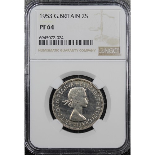 111 - 1953 Proof florin, NGC PF64, Elizabeth II. Softly toned; UNC. [ESC 968G, Bull 4394, S.4138]... 