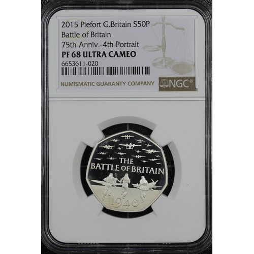 205 - NGC PF68 Ultra Cameo 2015 Silver Proof piedfort 50p coin commemorating the 75th Anniversary of the B... 