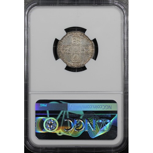 56 - 1758 Sixpence, NGC AU58, George II. Obv. old laureate & draped bust, Rev. 5 strings in harp. Fla... 