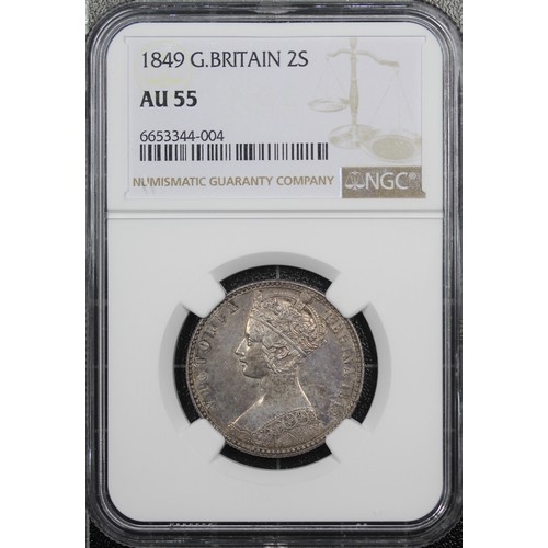 90 - 1849 Florin, NGC AU55, Victoria. The so-called 