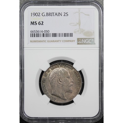 96 - 1902 Florin, NGC MS62, Edward VII. Obv. Bare head facing right, Rev. Britannia standing on ship's bo... 