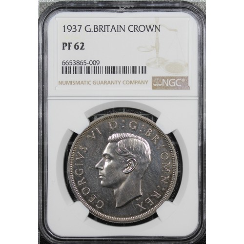 157 - 1937 Proof Crown, NGC PF62, George VI. Numerous hairlines throughout including over the devices and ... 