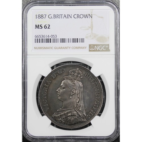 144 - 1887 Crown, NGC MS62, Victoria. Obv. Jubilee bust, Rev. St. George & Dragon. Deeply but attracti... 