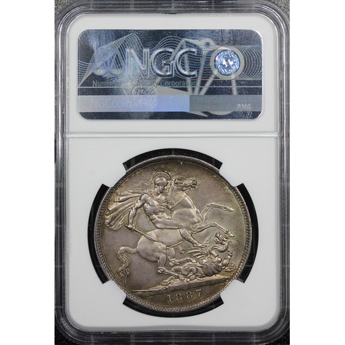 144 - 1887 Crown, NGC MS62, Victoria. Obv. Jubilee bust, Rev. St. George & Dragon. Deeply but attracti... 