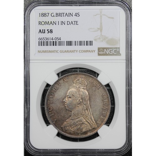 135 - 1887 Double Florin, NGC AU58, Victoria. Roman 1 in date. A vibrant example with underlying lustre an... 