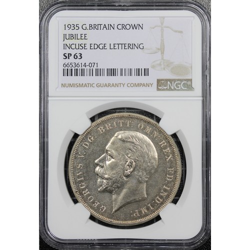 153 - 1935 Specimen crown, NGC SP63, George V. Obv. bare head left, Rev. St. George & Dragon in art-de... 