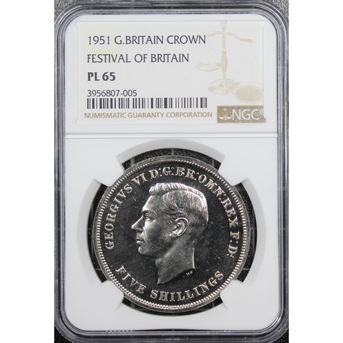 158 - 1951 Crown, NGC PL65, George VI. Festival of Britain issue. Bright and vibrant, aUNC/UNC. [ESC 393C,... 