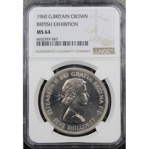 163 - 1960 Crown, NGC MS64, Elizabeth II. Struck for the New York exhibition of the same year.  UNC with a... 