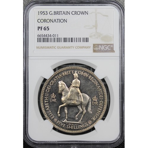 161 - 1953 Crown, NGC PF65, Elizabeth II. Some slight surface hazing otherwise a bold example of the Coron... 