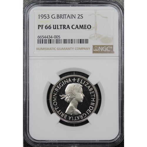 109 - 1953 Proof florin, NGC PF66 Ultra Cameo, Elizabeth II. Ultra Cameo examples of the Coronation coinag... 