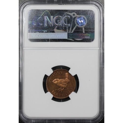 22 - 1953 Proof farthing, NGC PF65 RB F662A, Elizabeth II. The rarest of the die pairings (2+A) and among... 