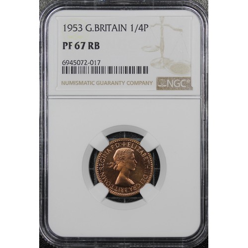 23 - TOP POP NGC PF67 RB 1953 Proof farthing, Elizabeth II. A delightful, high grade example, tied with j... 