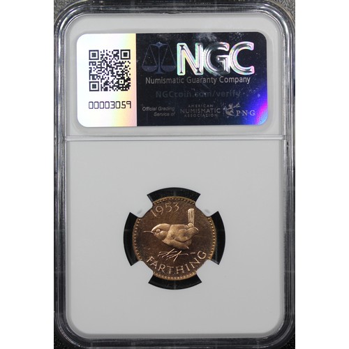 23 - TOP POP NGC PF67 RB 1953 Proof farthing, Elizabeth II. A delightful, high grade example, tied with j... 