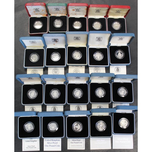 227 - Silver proof £1 coins (20) comprising 1983 (5, all without COA's), 1986 (2), 1987 (2), 1988 (5), 199... 