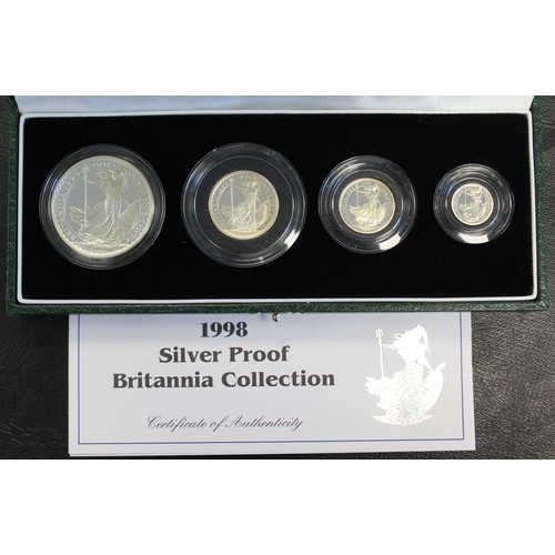 287 - 1998 Silver Britannia 4-coin proof set, Elizabeth II. The first year of silver proofs to feature the... 