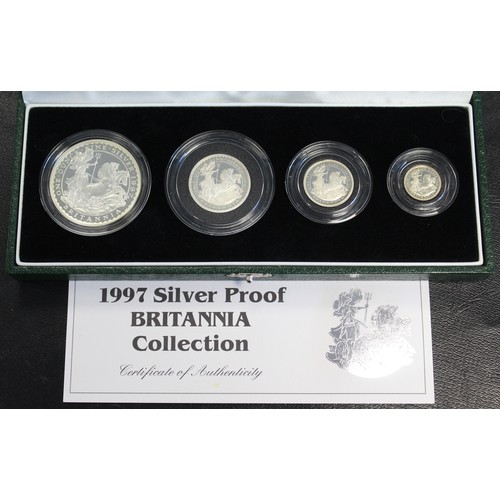 285 - 1997 Silver Britannia 4-coin proof set. The first year of issue. Some environmental toning on the sm... 