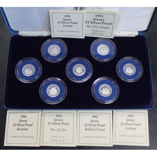 229 - The Jersey Shipbuilding Series £1 silver proof collection 1991-1994. A superb 7-coin set all as stru... 