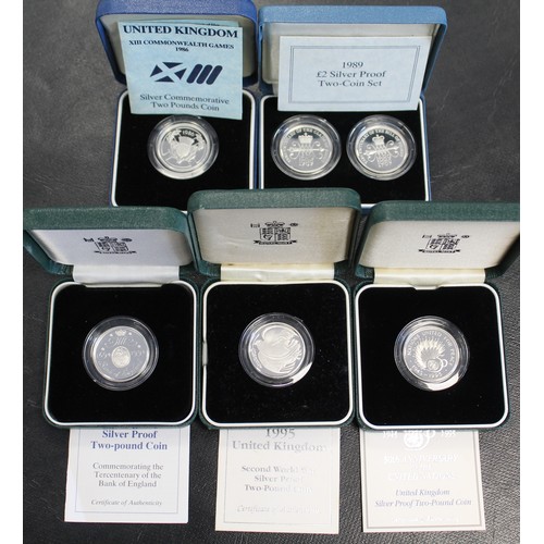 235 - Silver proof £2 coins (6) comprising 1986 Commonwealth Games, 1989 Claim & Bill of Rights 2-coin... 