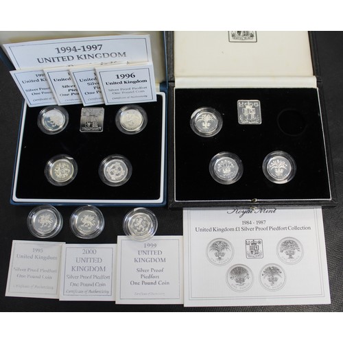 226 - Silver proof piedfort £1 coins (10) comprising 1984, 1985, 1986, 1994, 1995 (2), 1996, 1997, 1999 &a... 