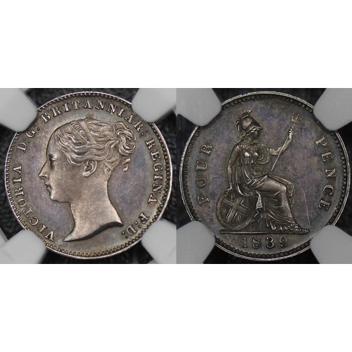 53 - 1839 Proof groat or fourpence, NGC PF63, Victoria. Obv. young head left, Rev. seated Britannia divid... 