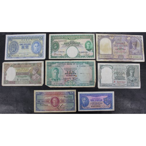 1 - A selection world banknotes (8) comprised of Commonwealth/Territory issues of George VI from Ceylon,... 