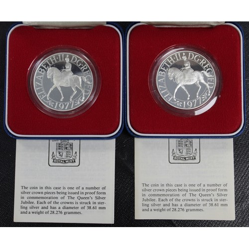 294 - 1977 Silver proof crowns (2). All as issued, cased with COA's. Generally nFDC.