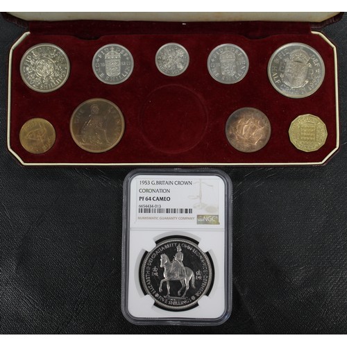 162 - 1953 Crown, NGC PF64 Cameo, Elizabeth II., as part of a 1953 cased proof set. A number of surface ma... 