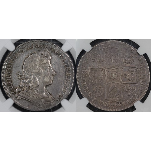 115 - 1720 Halfcrown, NGC XF45, George I. Edge SEXTO. Z-Type 1 & 7's in date, 9 strings to harp, 6 hea... 