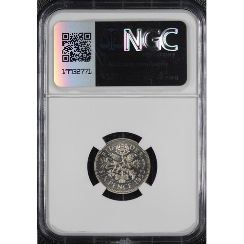 75 - 1953 Proof sixpence, NGC PF66 Cameo, Elizabeth II. A very strong collectors example with lovely silv... 