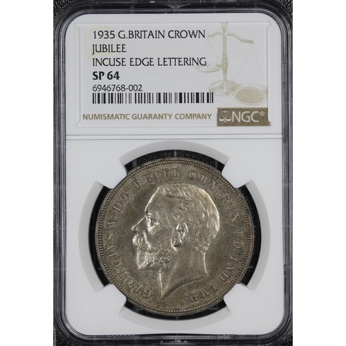 152 - 1935 Specimen crown, NGC SP64, George V. Obv. bare head left, Rev. St. George & Dragon in art-de... 