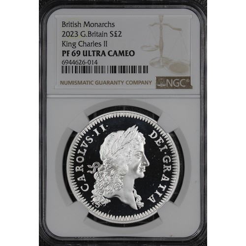 297 - NGC PF69 Ultra Cameo 2023 Charles II 1oz silver proof £5, Charles III. Part of the British Monarchs ... 