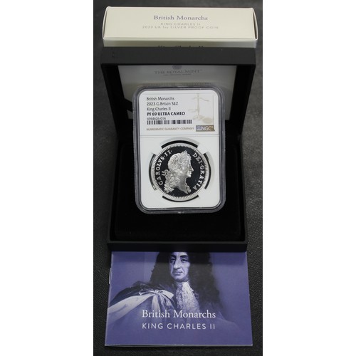 297 - NGC PF69 Ultra Cameo 2023 Charles II 1oz silver proof £5, Charles III. Part of the British Monarchs ... 