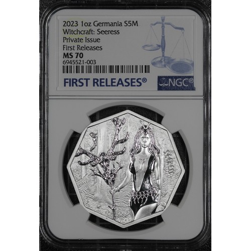 311 - Germania Mint 2023 silver 5 Marks, NGC MS70. A private issue struck in 1oz fine silver by the German... 